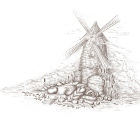 Drawing landscape countryside vector set 02