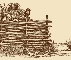 Drawing landscape countryside vector set 05