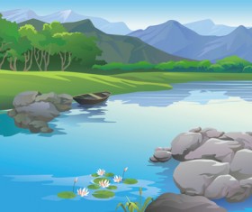 Drawn beautiful landscapes vector material 03 free download