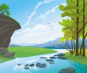 Drawn beautiful landscapes vector material 01 free download