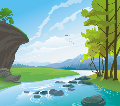 Drawn beautiful landscapes vector material 03