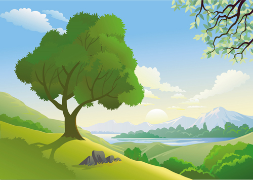 Drawn beautiful landscapes vector material 04