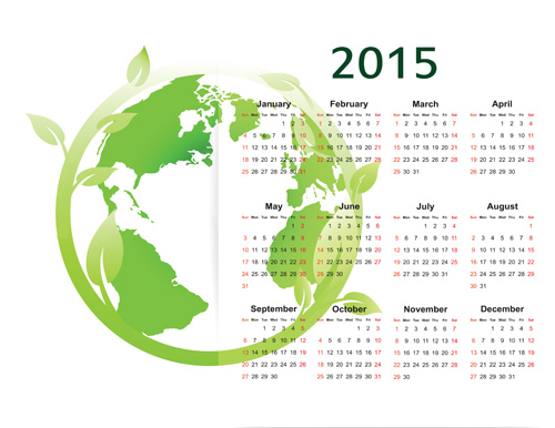 Eco style 2015 calendar vector 02