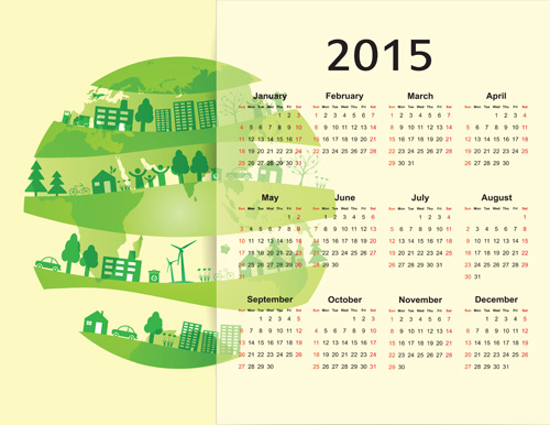 Eco style 2015 calendar vector 04