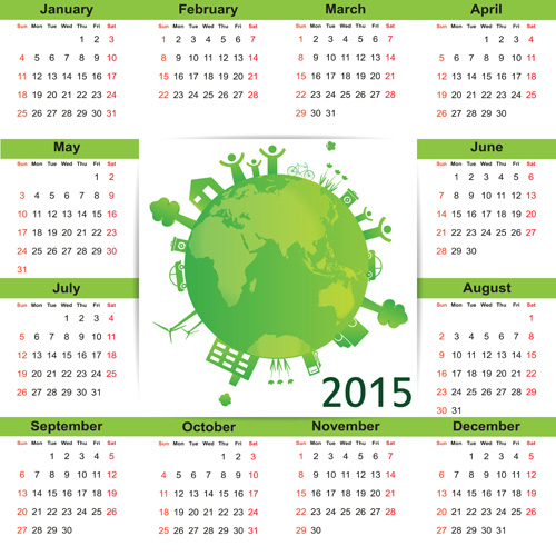 Eco style 2015 calendar vector 05