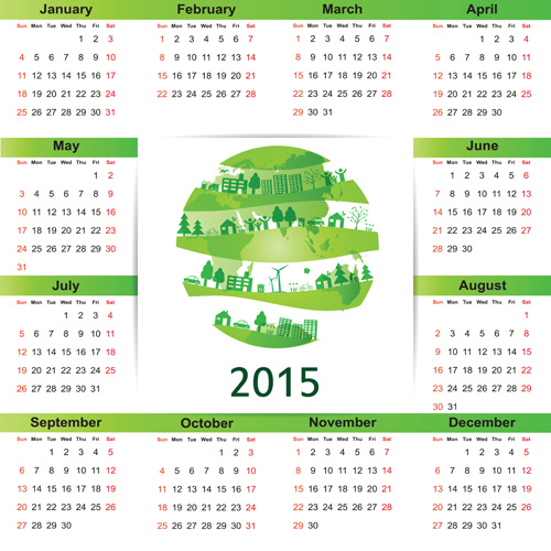 Eco style 2015 calendar vector 06