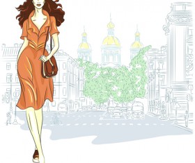 Fashion girl with urban life vector 02