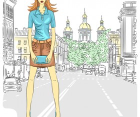 Fashion girl with urban life vector 04