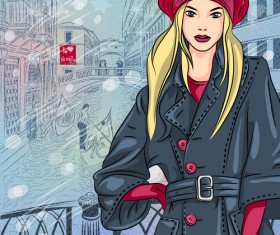 Fashion girl with urban life vector 05