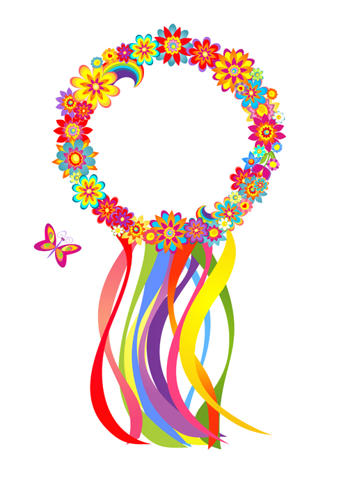 Flower with colored ribbon vector graphics