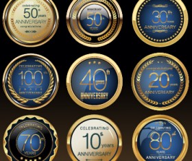 Glass textured badges anniversary vector material 02