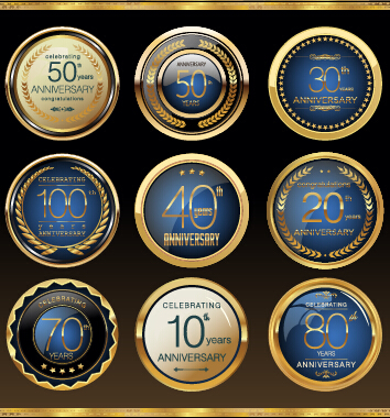 Glass textured badges anniversary vector material 02