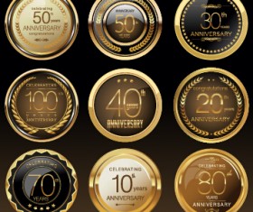 Glass textured badges anniversary vector material 03