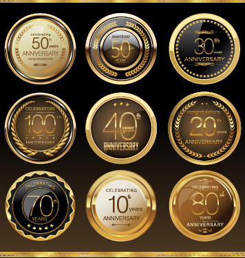 Glass textured badges anniversary vector material 03