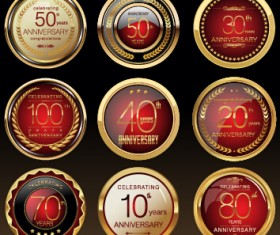 Glass textured badges anniversary vector material 04