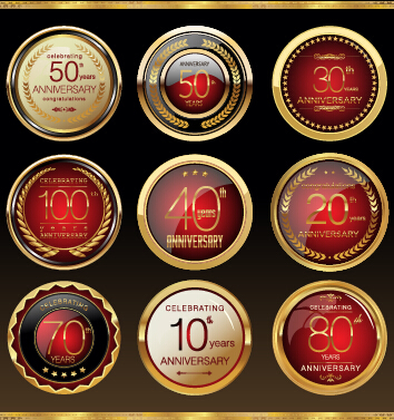Glass textured badges anniversary vector material 04