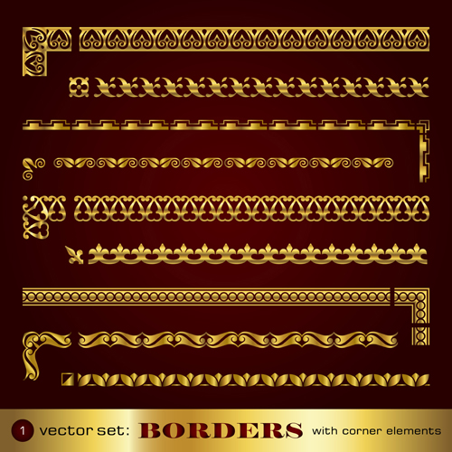 Golden border and corner decorative elements vector 01 free download
