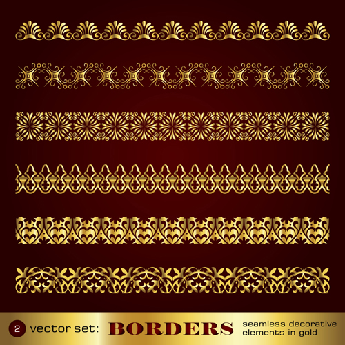 Golden border and corner decorative elements vector 02