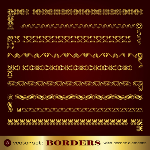 Golden border and corner decorative elements vector 03