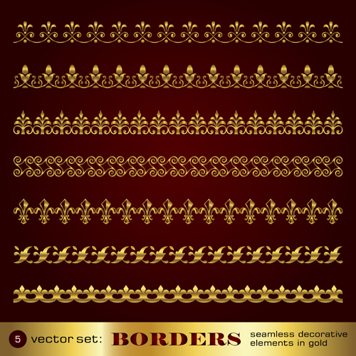 Golden border and corner decorative elements vector 04