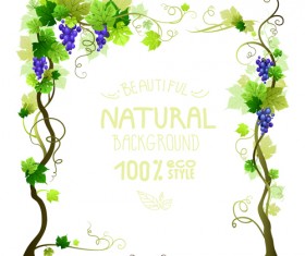 Grapes tree frames natural background vector 03