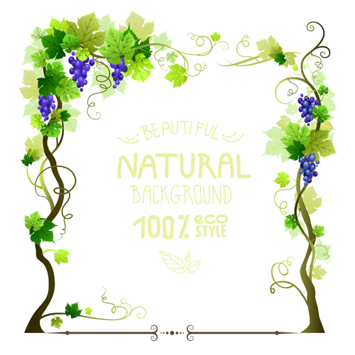 Grapes tree frames natural background vector 03