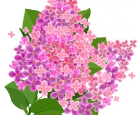 Gree leaf with pink flower background vector 01