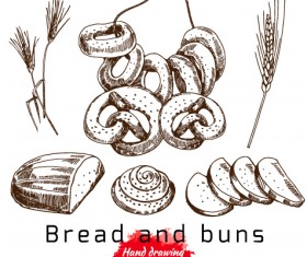 Hand drawing bread and buns vector