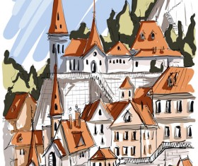 Hand drawing town creative vector 01