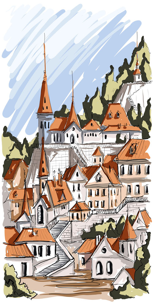 Hand drawing town creative vector 01