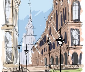 Hand drawing town creative vector 02