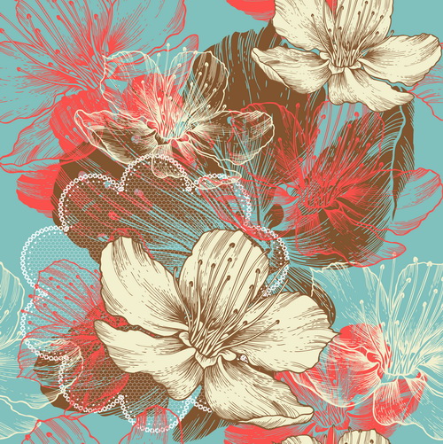 Hand drawn abstract floral background vector 01