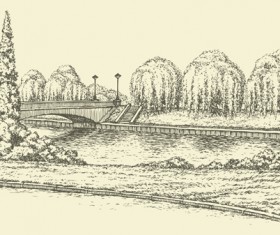 Hand drawn bridges retro style vector 01