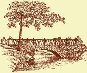 Hand drawn bridges retro style vector 02