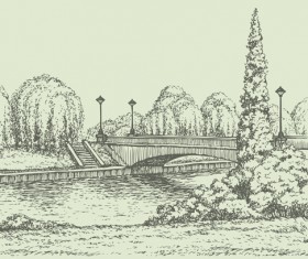 Hand drawn bridges retro style vector 03