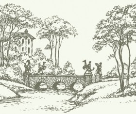 Hand drawn bridges retro style vector 04