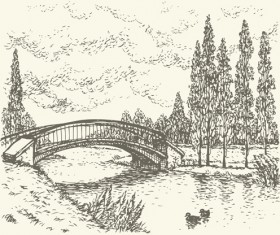 Hand drawn bridges retro style vector 05