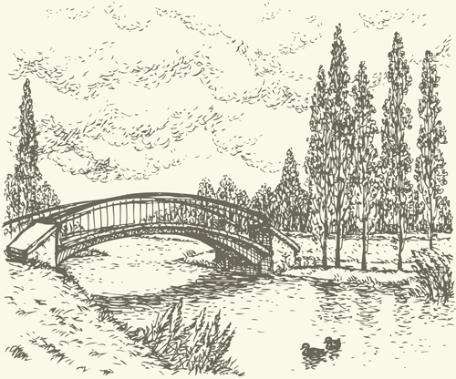 Hand drawn bridges retro style vector 05