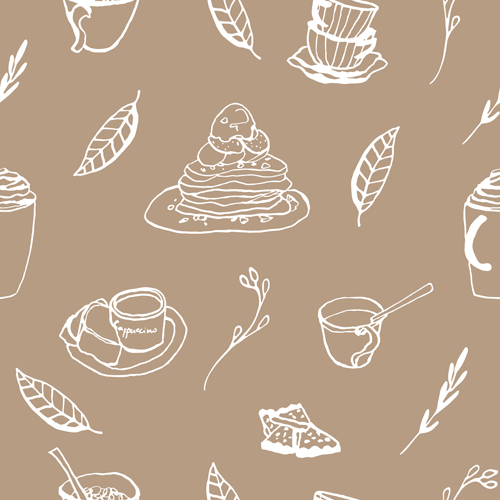 Hand drawn coffee and cake seamless pattern vector 02