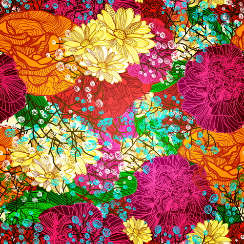 Hand drawn floral vector seamless pattern material