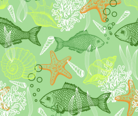 Hand drawn marine organisms vector seamless pattern