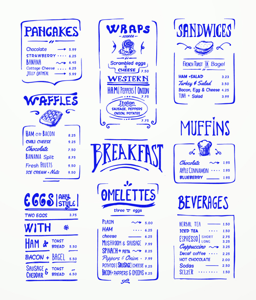 Hand drawn menu blue design elements 01