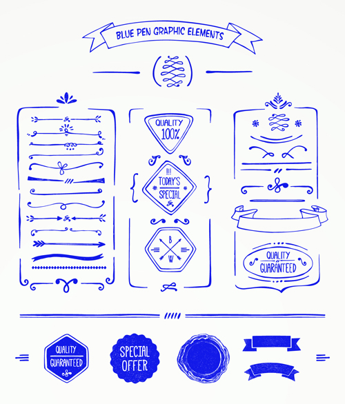 Hand drawn menu blue design elements 02