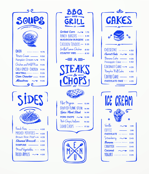 Hand drawn menu blue design elements 04