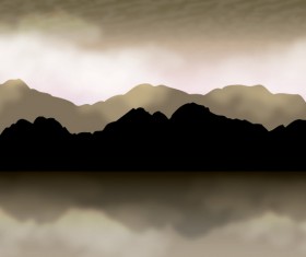 Mountains with clouds fog vector background