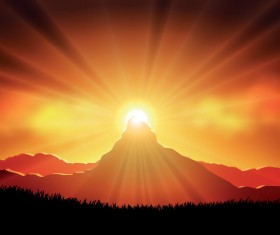 Mountains with sunset beautiful background vector 02