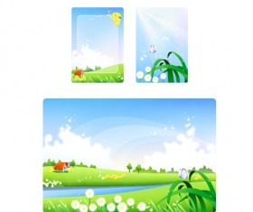 Nature landscapes cards vector material