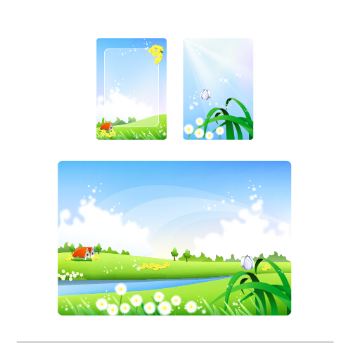 Nature landscapes cards vector material