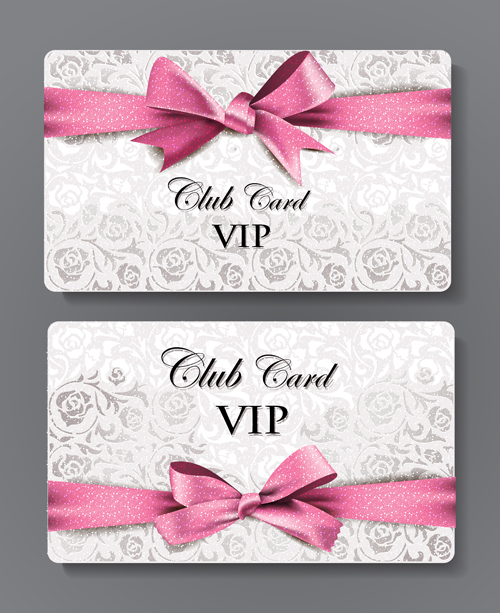 Pink bow with floral vip cards vector