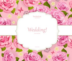 Pink flower invitation background vector material 01